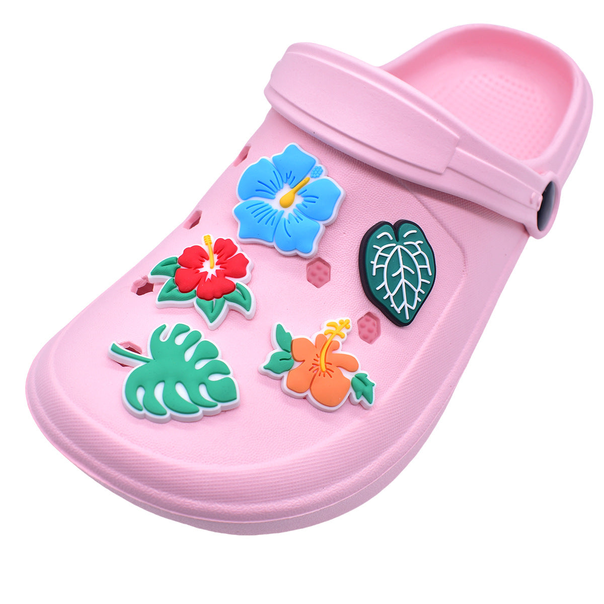 10Pcs Cute Cartoon Monstera Deliciosa Hibiscus DIY Ideas Series Charms - For Crocs Shoes EVA Bogg Bag Accessories