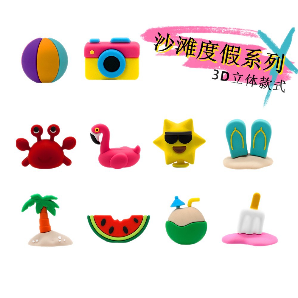 3D Hawaii DIY Ideas Series Charms - For Crocs Shoes EVA Bogg Bag Accessories