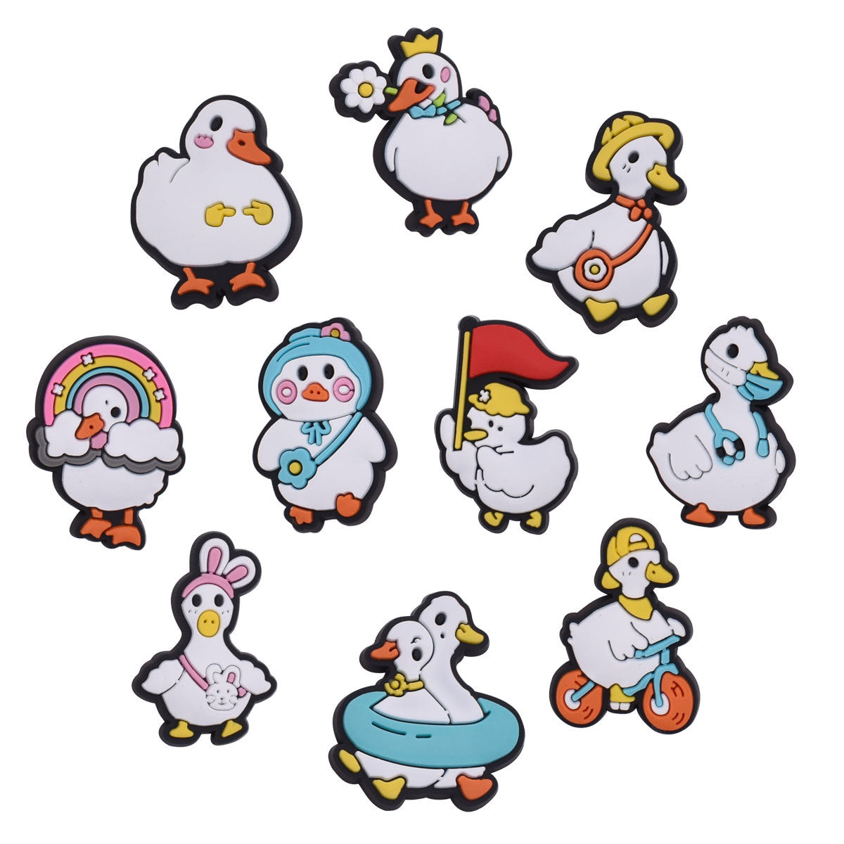10Pcs Cute Baby Duck Cartoon DIY Ideas Series Charms - For Crocs Shoes EVA Bogg Bag Accessories