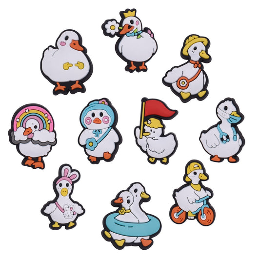 10Pcs Cute Baby Duck Cartoon DIY Ideas Series Charms - For Crocs Shoes EVA Bogg Bag Accessories